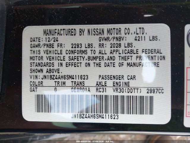 Продажа на аукционе авто 2025 Nissan Z Sport Automatic Transmission, vin: JN1BZ4AH6SM411623, номер лота: 45559156