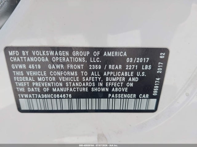 1VWAT7A36HC064676 Volkswagen Passat 1.8t S