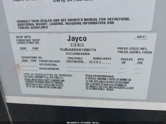 Jayco Camper 2017 1UJBJAHXH13D174 Image 9