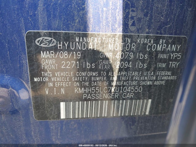 2019 Hyundai Elantra Gt N Line მანქანა იყიდება აუქციონზე, vin: KMHH55LC7KU104550, აუქციონის ნომერი: 45559183