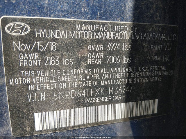 5NPD84LFXKH436247 Hyundai ELANTRA SEL