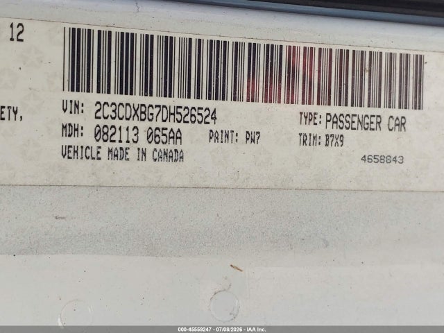 45559247 :رقم المزاد ، 2C3CDXBG7DH526524 vin ، 2013 Dodge Charger Se مزاد بيع