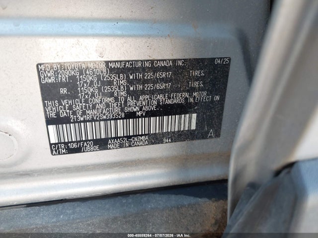 45559264 :رقم المزاد ، 2T3W1RFV2SW393528 vin ، 2025 Toyota Rav4 Xle مزاد بيع
