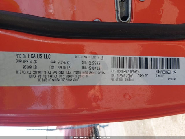 Aukcja sprzedaży 2018 Dodge Charger Sxt Rwd, vin: 2C3CDXBG6JH290914, numer aukcji: 45559273