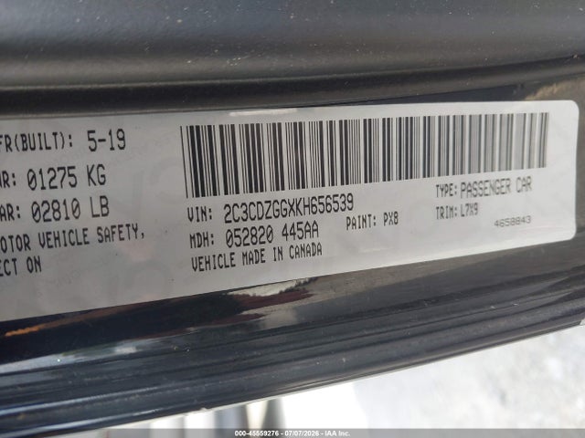 Aukcja sprzedaży 2019 Dodge Challenger Sxt Awd, vin: 2C3CDZGGXKH656539, numer aukcji: 45559276
