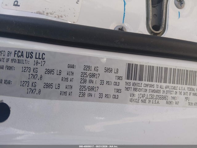 2018 Jeep Cherokee Latitude Fwd მანქანა იყიდება აუქციონზე, vin: 1C4PJLCB2JD568061, აუქციონის ნომერი: 45559317
