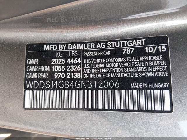 45559328 :رقم المزاد ، WDDSJ4GB4GN312006 vin ، 2016 Mercedes-benz Cla 250 4matic مزاد بيع
