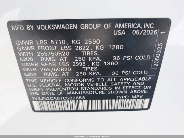 Продаж на аукціоні авто 2026 Volkswagen Atlas Se With Technology, vin: 1V2JN2CA5TC582653, номер лоту: 45559333