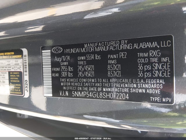 Продаж на аукціоні авто 2025 Hyundai Santa Fe Calligraphy, vin: 5NMP54GL8SH072204, номер лоту: 45559347