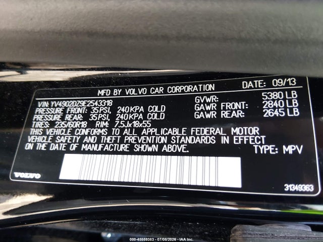 2014 Volvo Xc60 T6 R-design მანქანა იყიდება აუქციონზე, vin: YV4902DZ9E2543318, აუქციონის ნომერი: 45559383