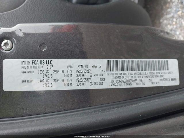 Продажа на аукционе авто 2017 Dodge Grand Caravan Gt, vin: 2C4RDGEG8HR698059, номер лота: 45559388