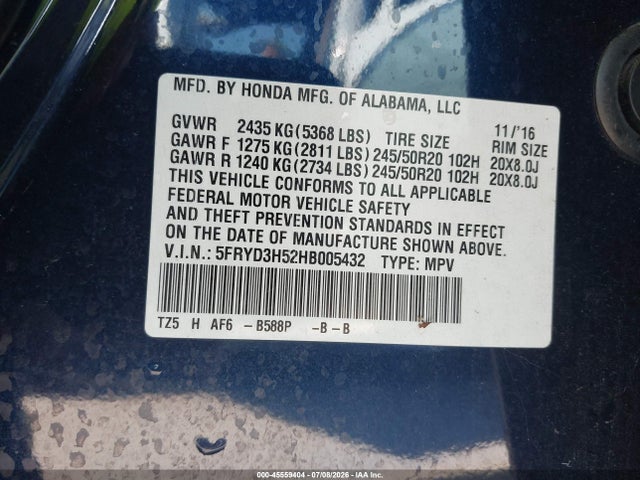 Aukcja sprzedaży 2017 Acura Mdx Technology Package, vin: 5FRYD3H52HB005432, numer aukcji: 45559404