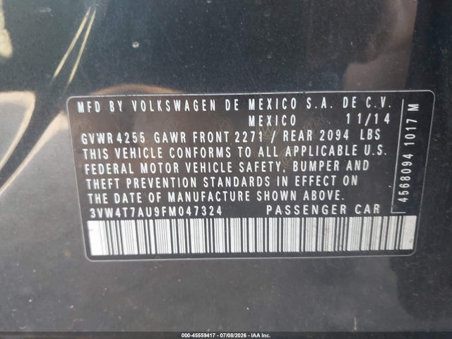 45559417 :رقم المزاد ، 3VW4T7AU9FM047324 vin ، 2015 Volkswagen Golf Gti 2.0t Se 4-door مزاد بيع