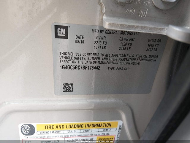 45559426 :رقم المزاد ، 1G4GC5GC7BF175442 vin ، 2011 Buick Lacrosse Cxl مزاد بيع