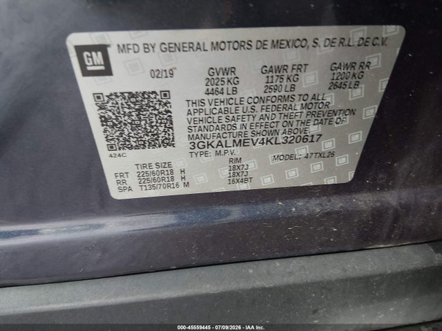 Aukcja sprzedaży 2019 Gmc Terrain Sle, vin: 3GKALMEV4KL320617, numer aukcji: 45559445