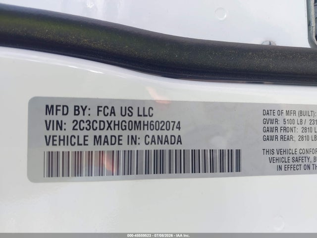 45559523 :رقم المزاد ، 2C3CDXHG0MH602074 vin ، 2021 Dodge Charger Gt Rwd مزاد بيع