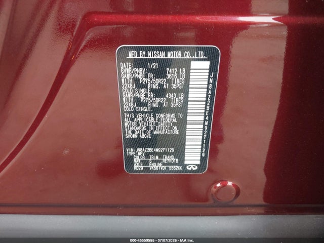 Aukcja sprzedaży 2021 Infiniti Qx80 Sensory Awd, vin: JN8AZ2BE4M9271129, numer aukcji: 45559555