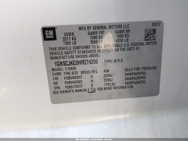 1GNSCJKC0HR274200 Chevrolet Suburban Premier