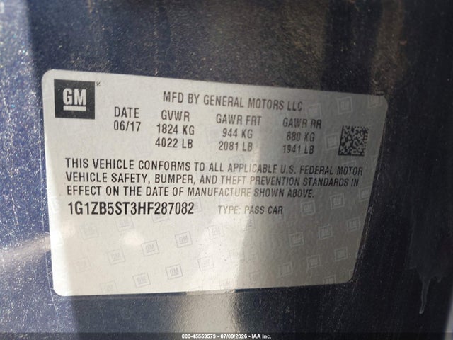 Aukcja sprzedaży 2017 Chevrolet Malibu Ls, vin: 1G1ZB5ST3HF287082, numer aukcji: 45559579