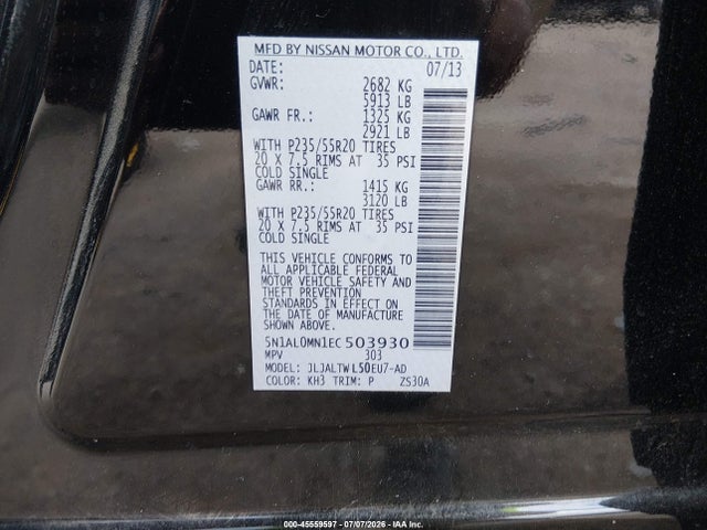 Aukcja sprzedaży 2014 Infiniti Qx60, vin: 5N1AL0MN1EC503930, numer aukcji: 45559597