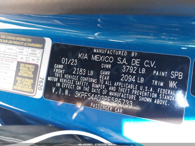 45559601 :رقم المزاد ، 3KPF54AD3PE586733 vin ، 2023 Kia Forte Gt-line مزاد بيع