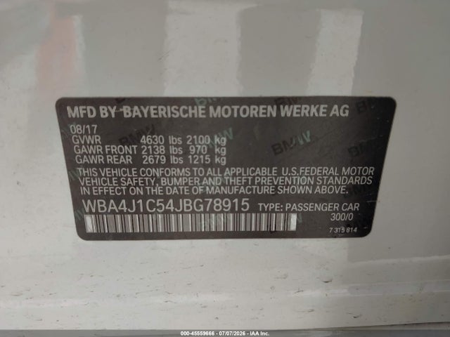 Продаж на аукціоні авто 2018 Bmw 430i Gran Coupe, vin: WBA4J1C54JBG78915, номер лоту: 45559666