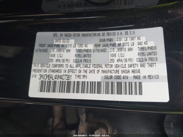 Aukcja sprzedaży 2022 Mazda Cx-30 2.5 S, vin: 3MVDMBAL4NM407381, numer aukcji: 45559673