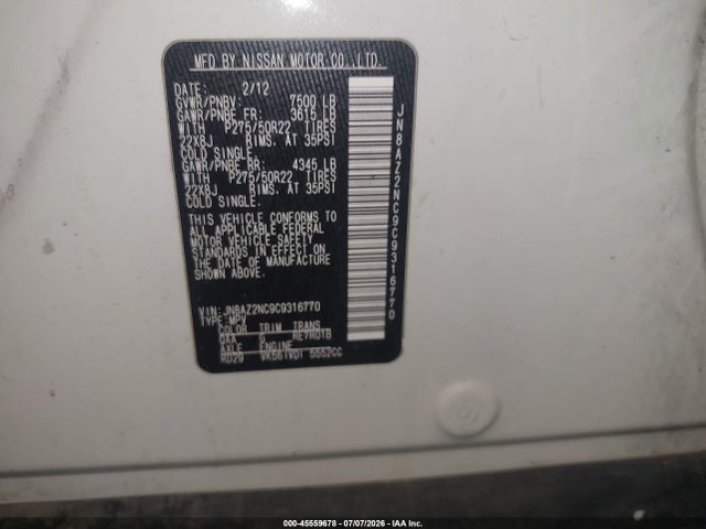 Продаж на аукціоні авто 2012 Infiniti Qx56, vin: JN8AZ2NC9C9316770, номер лоту: 45559678