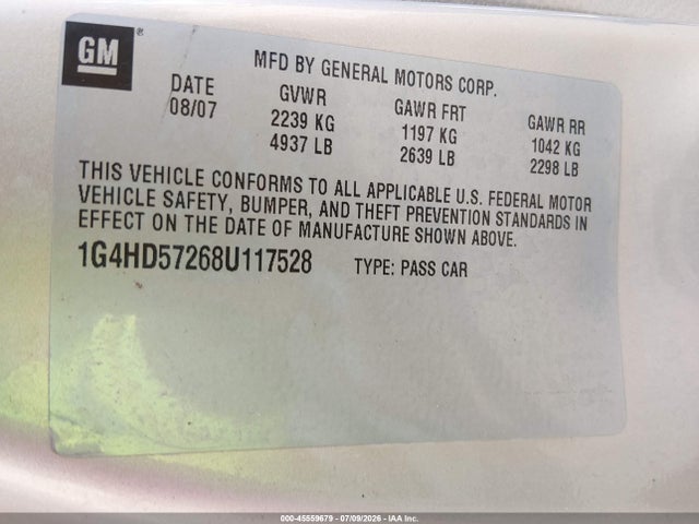45559679 :رقم المزاد ، 1G4HD57268U117528 vin ، 2008 Buick Lucerne Cxl مزاد بيع