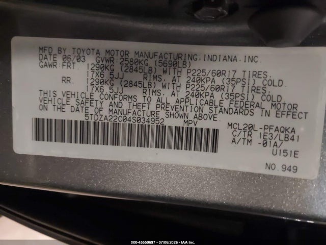 Aukcja sprzedaży 2004 Toyota Sienna Xle Limited, vin: 5TDZA22C04S034952, numer aukcji: 45559697