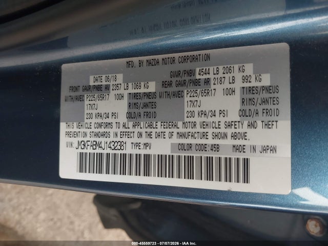 Aukcja sprzedaży 2018 Mazda Cx-5 Sport, vin: JM3KFABM4J1432381, numer aukcji: 45559723