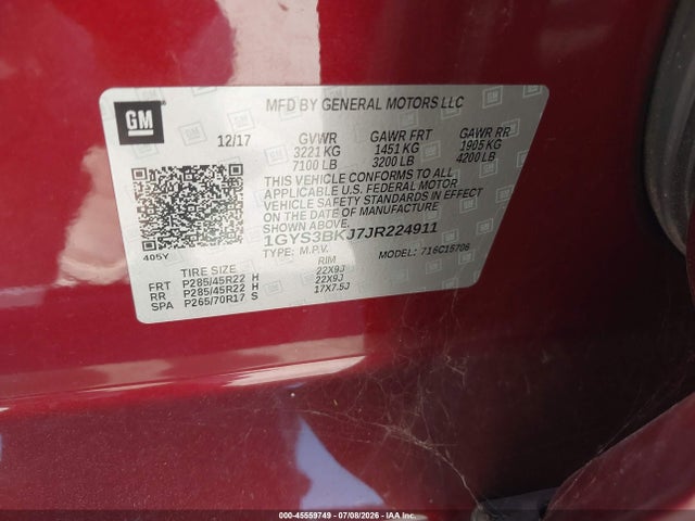 Продажа на аукционе авто 2018 Cadillac Escalade Luxury, vin: 1GYS3BKJ7JR224911, номер лота: 45559749