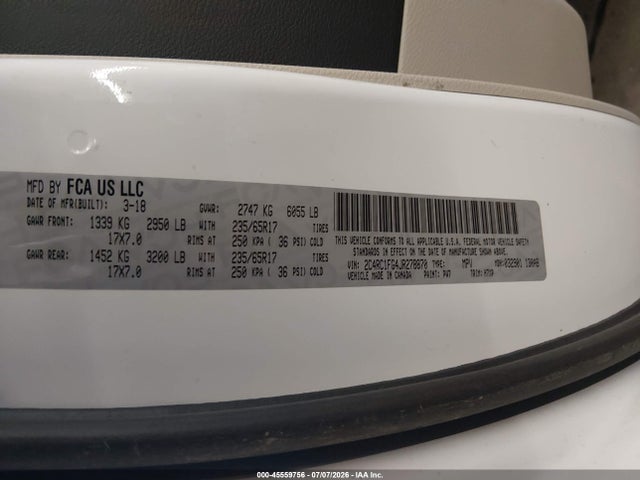 Aukcja sprzedaży 2018 Chrysler Pacifica Touring Plus, vin: 2C4RC1FG4JR278870, numer aukcji: 45559756