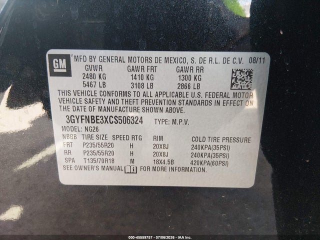 Aukcja sprzedaży 2012 Cadillac Srx Performance Collection, vin: 3GYFNBE3XCS506324, numer aukcji: 45559757