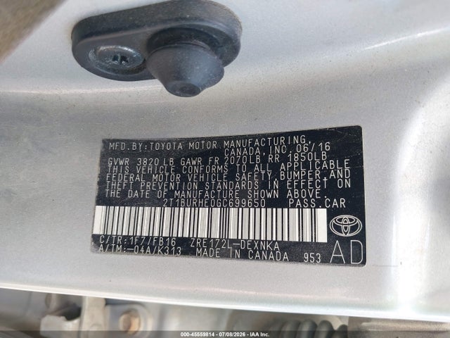 Продажа на аукционе авто 2016 Toyota Corolla Le, vin: 2T1BURHE0GC699650, номер лота: 45559814