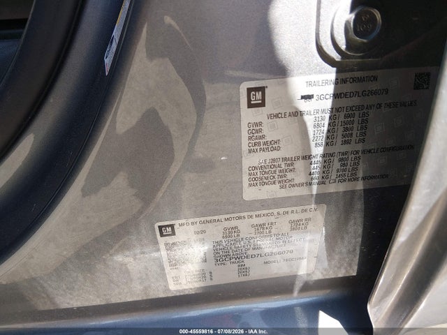 Продажа на аукционе авто 2020 Chevrolet Silverado 1500 2wd  Short Bed Rst, vin: 3GCPWDED7LG266079, номер лота: 45559816