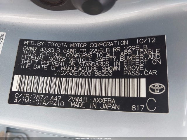 Auction sale of the 2013 Toyota Prius V Five, vin: JTDZN3EU9D3188253, lot number: 45559838