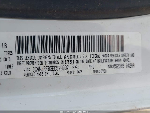 Aukcja sprzedaży 2014 Jeep Patriot Latitude, vin: 1C4NJRFB3ED579937, numer aukcji: 45559863