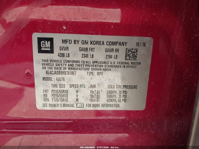 Aukcja sprzedaży 2019 Buick Encore Fwd Preferred, vin: KL4CJASB9KB761867, numer aukcji: 45559869