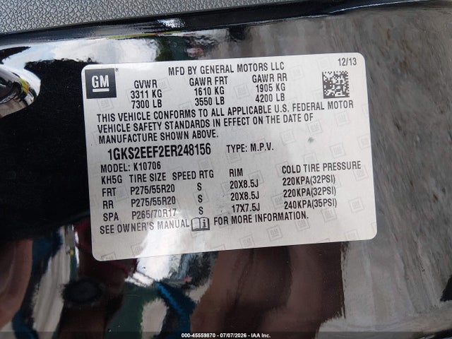 Продаж на аукціоні авто 2014 Gmc Yukon Denali, vin: 1GKS2EEF2ER248156, номер лоту: 45559870