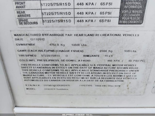 Aukcja sprzedaży 2013 Heartland 35' Travel Trailer, vin: 5SFNB3423DE262470, numer aukcji: 45559923