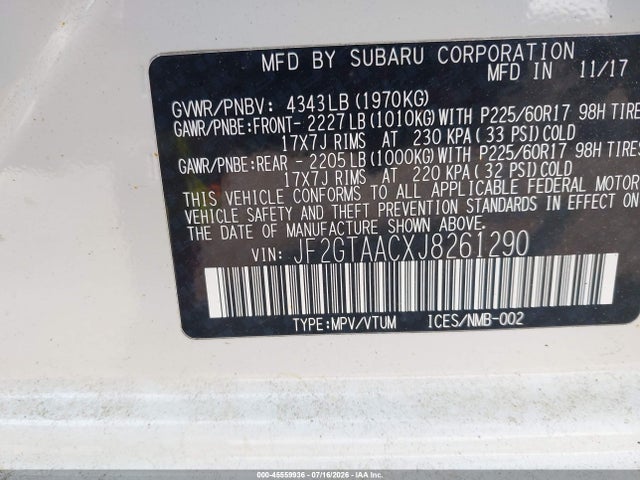 Продаж на аукціоні авто 2018 Subaru Crosstrek 2.0i, vin: JF2GTAACXJ8261290, номер лоту: 45559936