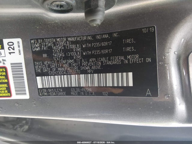 5TDYZ3DC4LS053770 Toyota SIENNA XLE