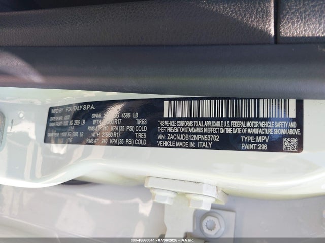 Продажа на аукционе авто 2022 Jeep Renegade Latitude 4x4, vin: ZACNJDB12NPN53702, номер лота: 45560041