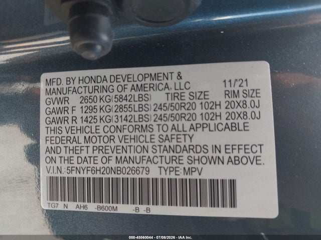 Honda Pilot Awd Special Edition 2022 5FNYF6H20NB026679 Image 9
