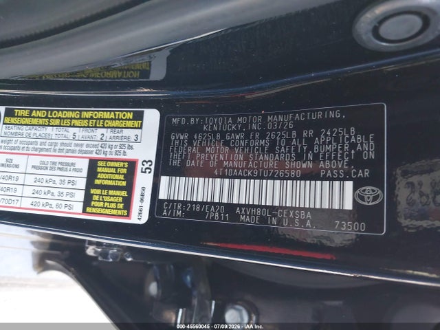 2026 Toyota Camry Nightshade მანქანა იყიდება აუქციონზე, vin: 4T1DAACK9TU726580, აუქციონის ნომერი: 45560045