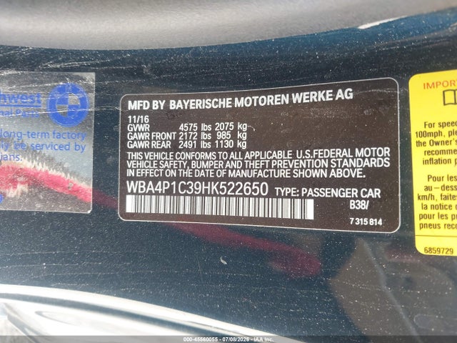 Aukcja sprzedaży 2017 Bmw 440i, vin: WBA4P1C39HK522650, numer aukcji: 45560055