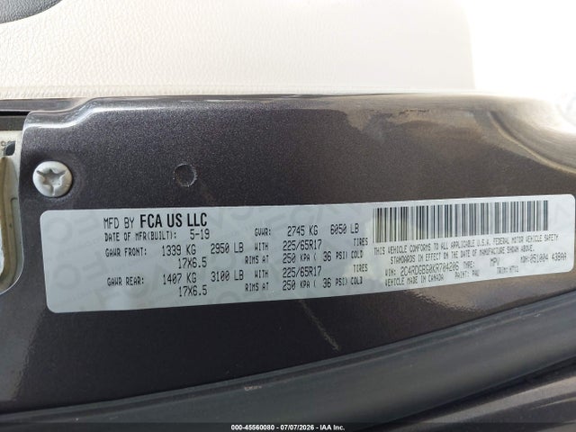 2019 Dodge Grand Caravan Se მანქანა იყიდება აუქციონზე, vin: 2C4RDGBG0KR704206, აუქციონის ნომერი: 45560080