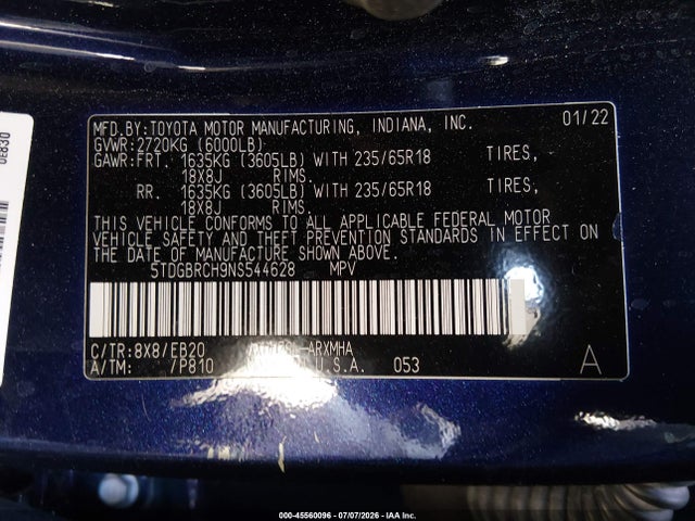 5TDGBRCH9NS544628 Toyota Highlander Hybrid Xle