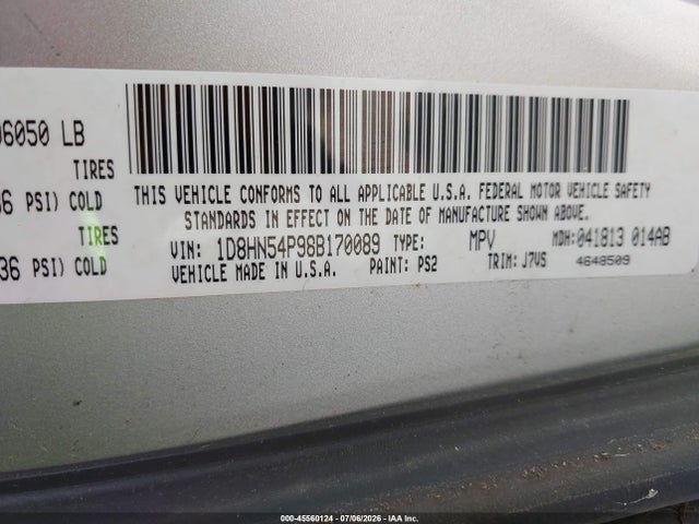 Aukcja sprzedaży 2008 Dodge Grand Caravan Sxt, vin: 1D8HN54P98B170089, numer aukcji: 45560124